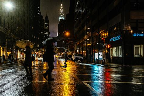 Wallpaper Men Women City Street Cityscape Night Reflection