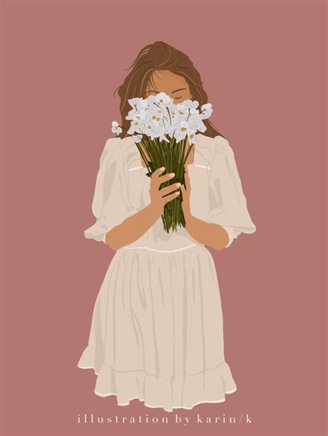Illustration Digital Drawing Procreate Flowergirl Girl Woman Flowers Dress White Illustratie