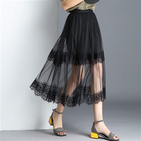 Summer Fairy Lace Pleated Skirt Long Skirt Rok Office Skirts