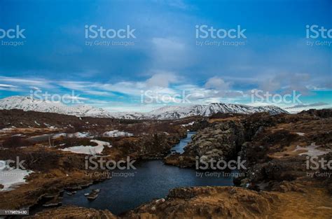 Typical Icelandic Landscape Thingvellir National Park Rivers Lava