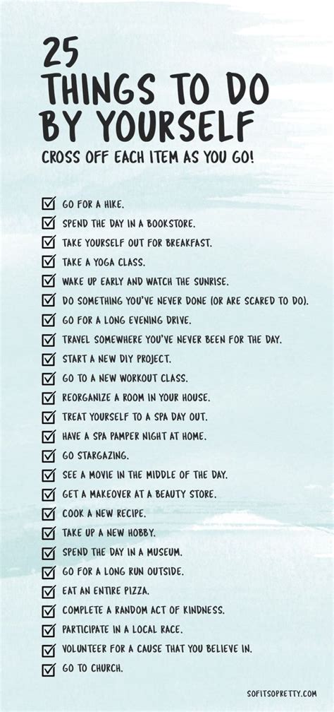 25 Things To Do By Yourself Printable Checklist Self Care