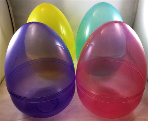 4 Jumbo 8 Translucent Plastic Easter Eggs In Pink Teal Violet And