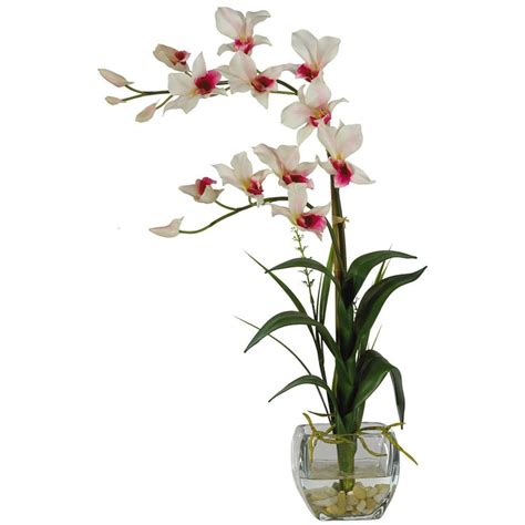 Glass Vase H 4 In W 4 In Elegant Dendrobium Orchids River Rocks Artificial Water Nearly