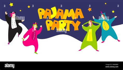 Pajama Party Happy Friends In Pajamas Costume Stock Vector Image And Art