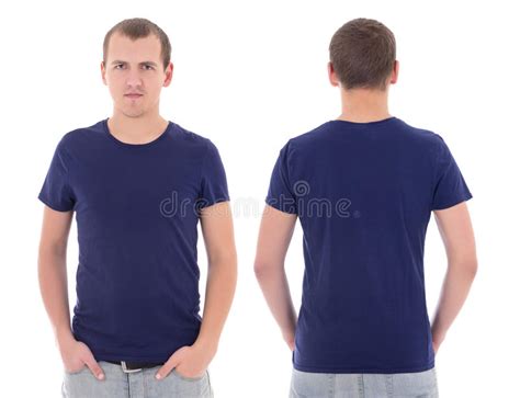 Jonge Aantrekkelijke Geïsoleerde Mens In Blauwe T Shirt Stock