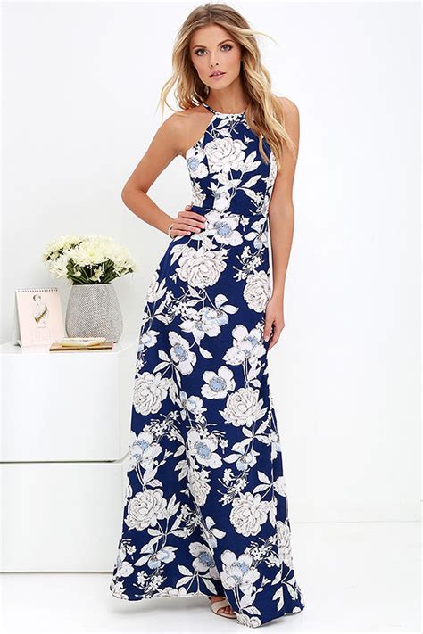 Lovely Blue Floral Print Dress Maxi Dress Halter Maxi 5900 Lulus
