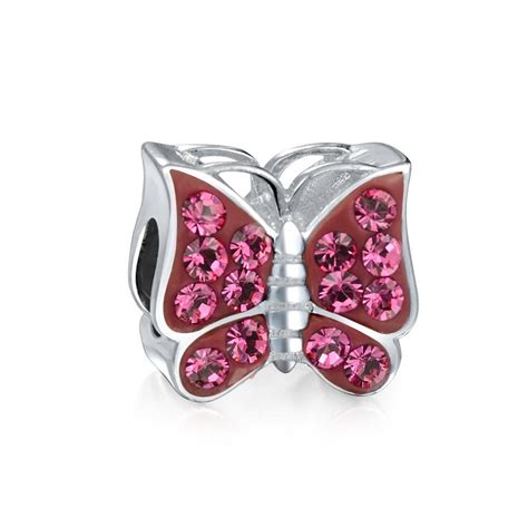 Sterling Silver Pink Swarovski Crystal Butterfly Bead Fits Pandora Bling Jewelry Pandora