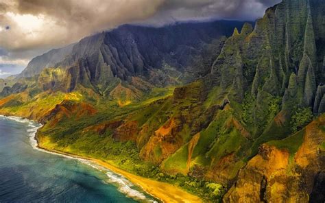 Nature Landscape Aerial View Mountains Beach Sea Cliff Clouds