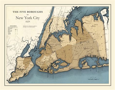 1829 Map Of The Five Boroughs Of New York City Ny High