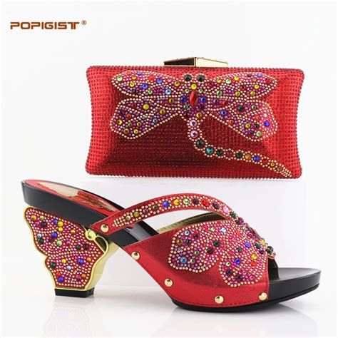 Red Color Strange Pumps Novelty 2019 Wedding African Party Shoes With Matching Bag For Women