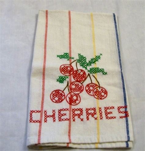 Kitchen Dish Towel Hand Embroidered Dish Towels Cherries Etsy