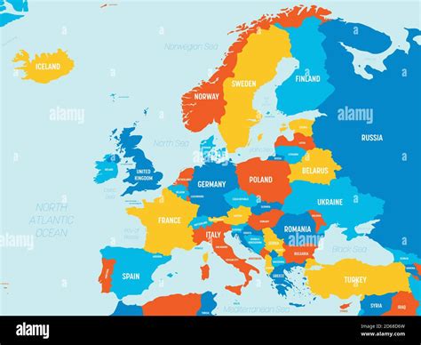 Europe Map Bright Color Scheme High Detailed Political Map Of