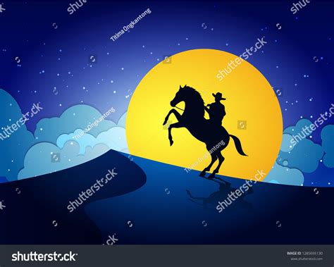 American Cowboy With Horse Wild West Moon Night Royalty Free Stock