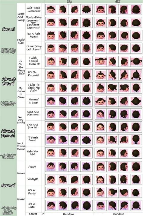 Guide showing how to choose your hair style and color at shampoodle in animal crossing. animal: Animal Crossing New Leaf Hair Guide Color