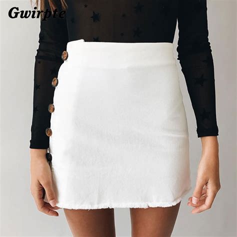 Gwirpte High Waist White Pencil Skirt Zipper 2017 New Tassel Short