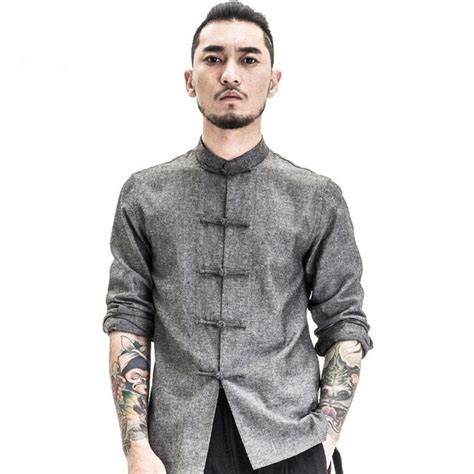 Traditional Chinese Clothing Men Shirts Fashion Trends Long Sleeve