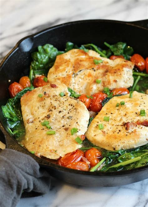 Easy Chicken Pancetta With Fresh Spinach And Cherry Tomatoes