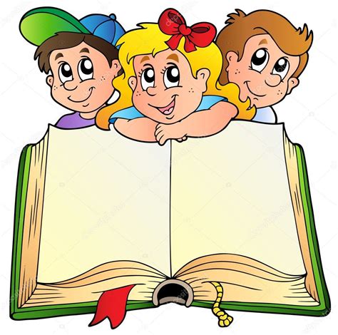 Tres Niños Con Libro Abierto Vector De Stock 5204680 De ©clairev