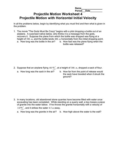 2 and 3 dimension motion circular motion gravitation force. Unit Vi Worksheet 3 Projectile Motion Problems Answers ...