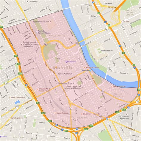 Nashville Downtown Street Map Printable
