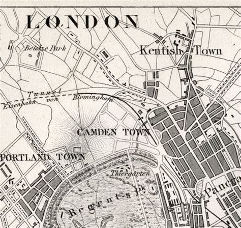 An Old Map Of London Showing The Location Of Camden Town And The