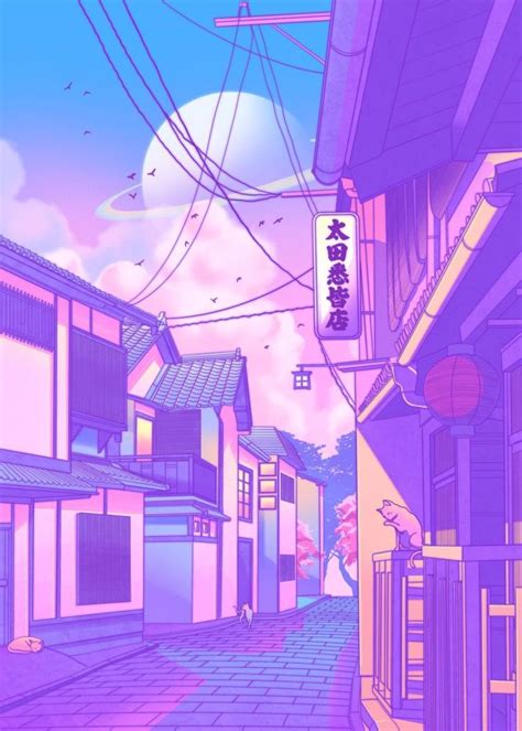 City Pop Kyoto Poster By Surudenise Displate Anime Scenery
