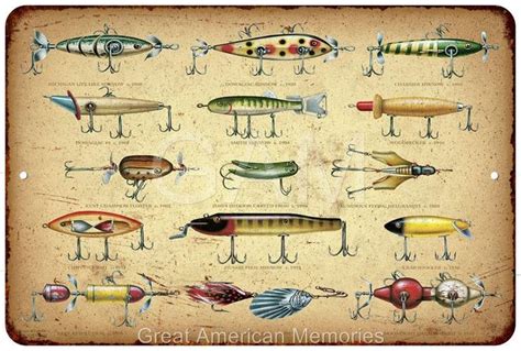Early Fishing Lures Vintage Look Reproduction X Metal Sign