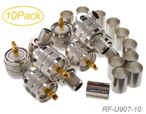 10 Pack Uhf Pl 259 Male Crimp Type Rf Connectors For Rg8rg213lmr400