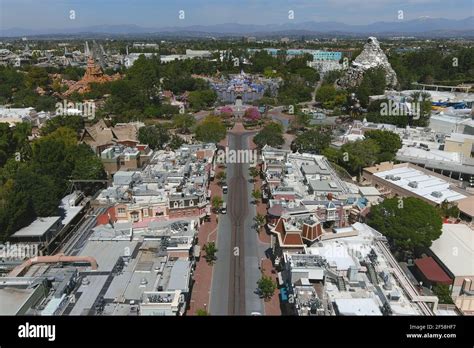 An Aerial View Of Main Street Usaand Sleeping Beauty Castle At