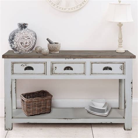 White Distressed Recycled Teak And Solid Wood Console Table Hall
