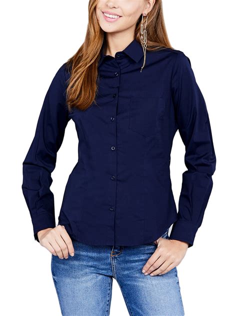Kogmo Womens Long Sleeve Button Down Shirts Office Work Blouse With Po