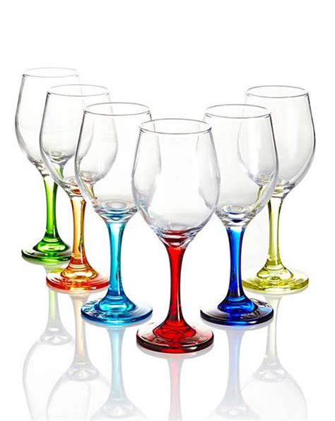 6 Piece Coloured Stem Wine Glasses J D Williams