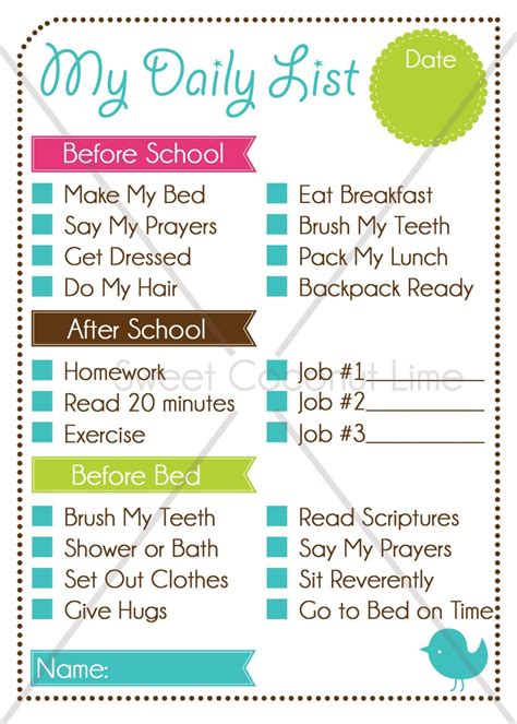 Checklist Sample For Kids