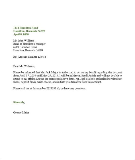 Authorization Letter For Bank Withdrawal Letter