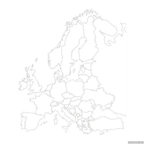 Blank maps of europe, showing purely the coastline and country borders, without any labels, text or additional data. cool europe map black and white printable - printabler.com ...