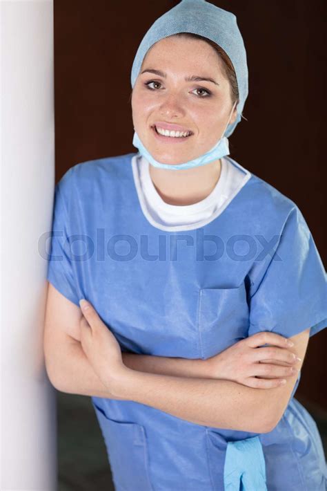 Portrait Of Female Nurse Wearing Scrubs Stock Image Colourbox