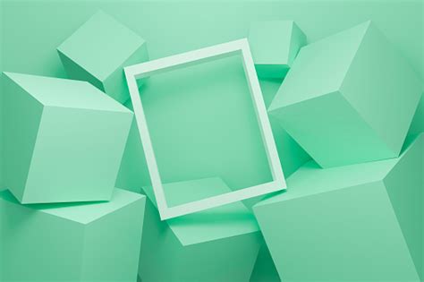 abstract green background texture  geometric shape  cube wall minimal mockup  white