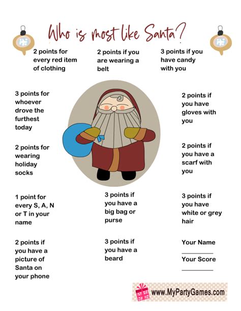 Who Is Most Like Santa Free Printable Christmas Game