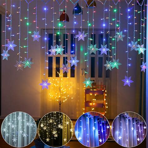 Meaddhome Outdoor Christmas Big Snowflake Led Curtain String Lights