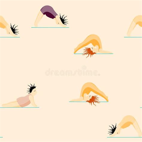 Girls Doing Yoga Seamless Pattern Woman Pose Yoga Stock Vector