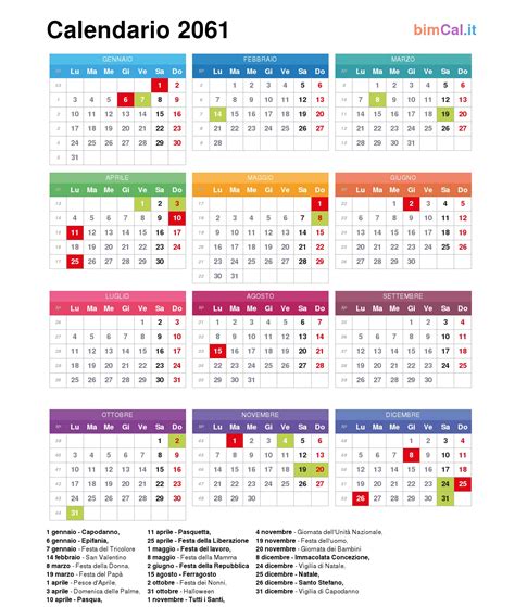 Calendario 2061 Italia Bimcalit