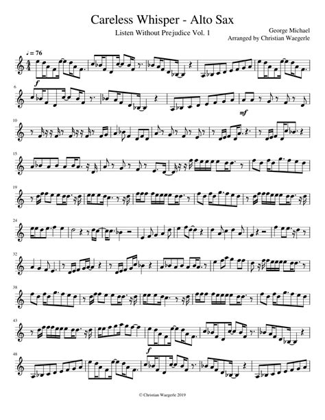 Carelesswhisper Alto Sax Sheet Music For Saxophone Alto Solo