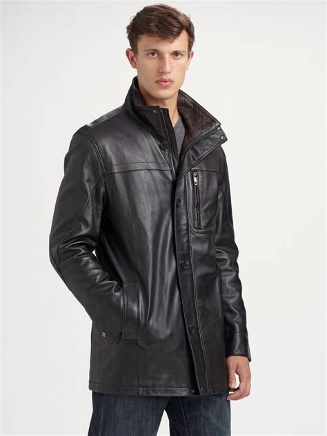 Lyst Andrew Marc Sunday Driver Leather Car Coat In Black For Men