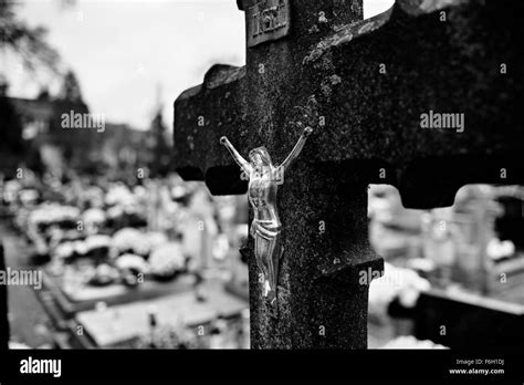 catholic religious symbols on the catholic cemeteries in poland artistic look in black and