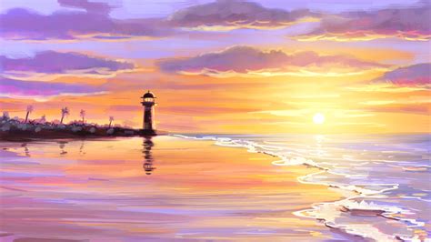 How To Draw A Sunset Painting Easy Step By Step Krita Tutorial 2022