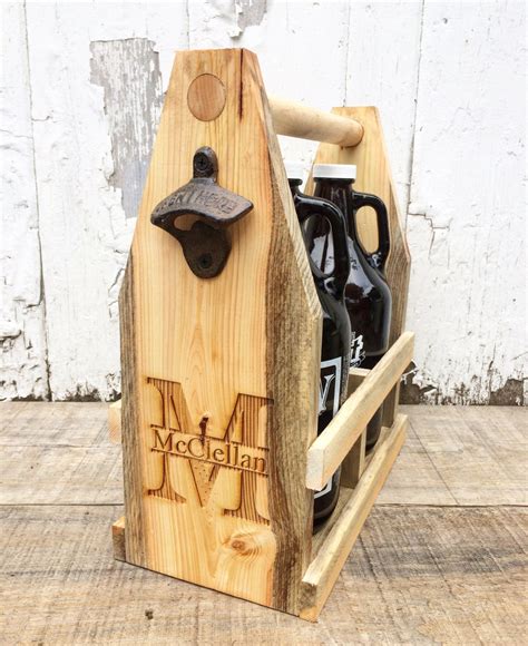 Double 64oz Growler Personalized Wooden Tote For Cider Or Beer Etsy