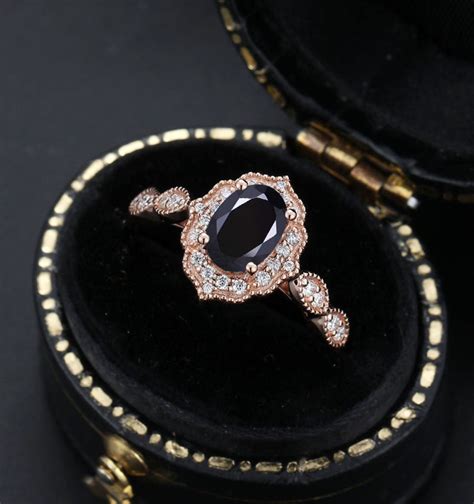 Vintage Black Onyx Engagement Ring Unique Black Onyx Wedding Etsy