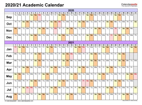 Academic Calendars 20202021 Free Printable Word Templates