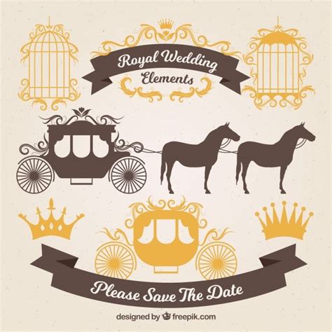 Premium Vector Golden Wedding Carriages And Ornaments Wedding