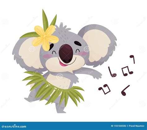 Cartoon Cute Humanized Koala Dancing Vector Illustration On White